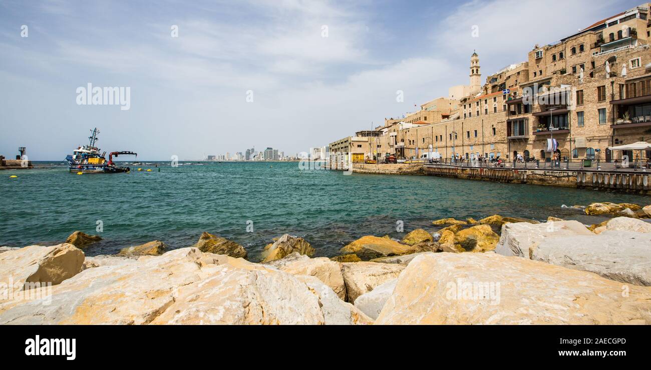 Jaffa (Yaffo, Joppe) ist eine der ältesten Hafenstädte im Land Israel und dem Mittelmeer. Stockfoto