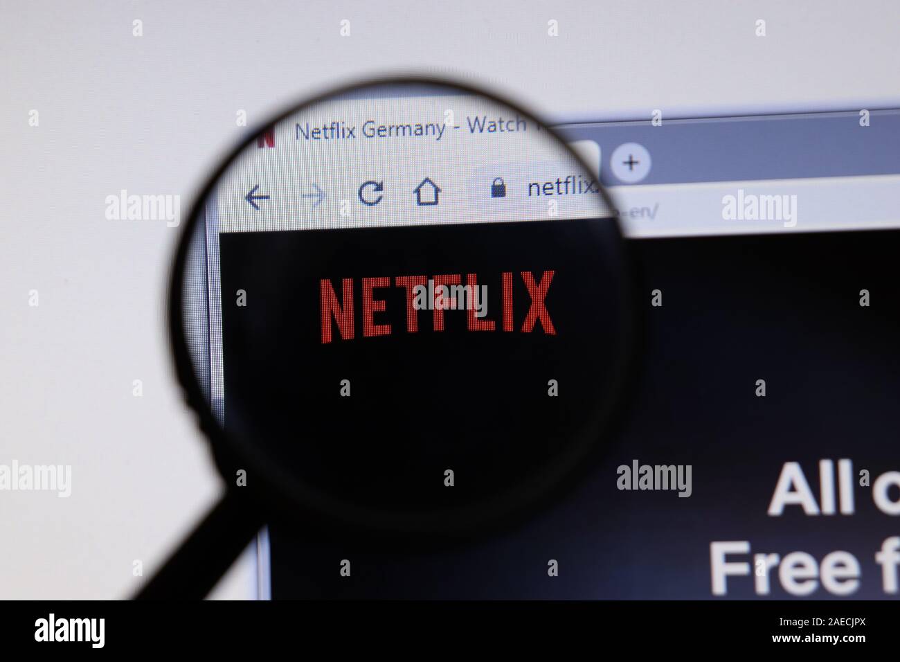 Los Angeles, Kalifornien, USA - 3. Dezember 2019: Netflix Webseite. Netflix.com Logo auf dem Display, Illustrative Editorial. Stockfoto