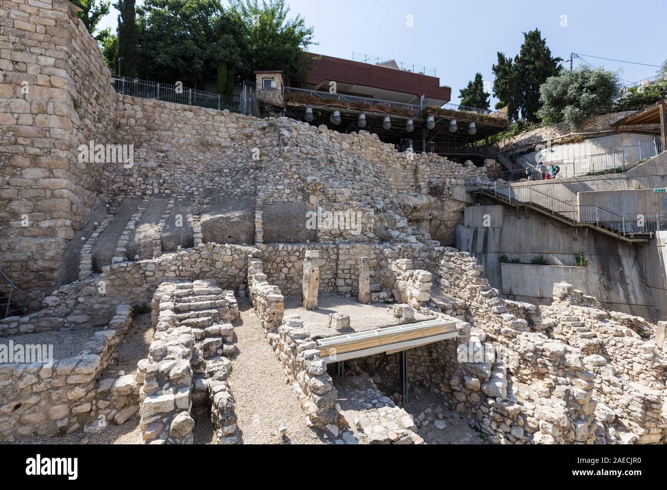 Stadt von David war ein Wohnviertel der königlichen Beamten in den ersten Tempel dienen. Auf der Unterseite der Wand ist ein erster Tempel Wohnung. Stockfoto