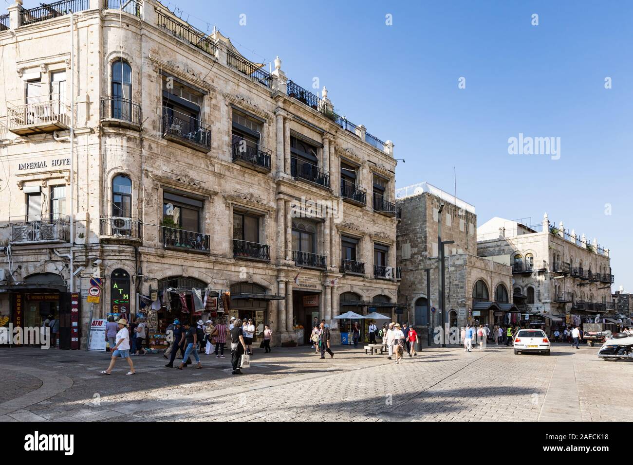 Gelegen in der Altstadt von Jerusalem, New Imperial Hotel ist in einem historischen Gebäude aus dem 19. Jahrhundert, die von der griechisch-orthodoxen Kirche im Besitz gesetzt. Stockfoto