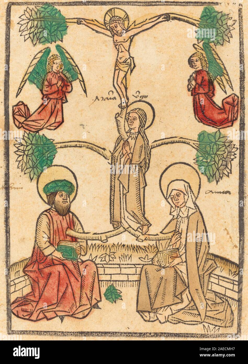 Ein Werk aus der Zeit um 1470 von einem anonymen deutschen Künstler aus dem 15. Jahrhundert, das den Stammbaum Christi darstellt, Vorfahren, Abstammung, biblische Figuren, symbolische Darstellung, und Komposition aus der Frührenaissance. Stockfoto