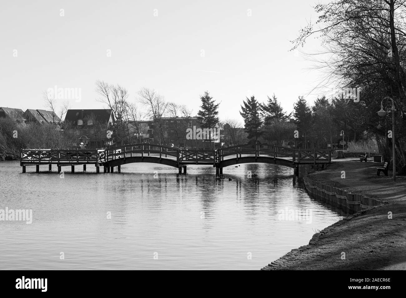 Sylt, Wenningstedt, Dorfteich mit Holzbruecke Stockfoto