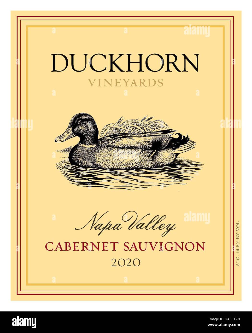 DUCKHORN Cabernet Sauvignon 2020 Rotwein Etikett Napa Valley Kalifornien USA Stockfoto
