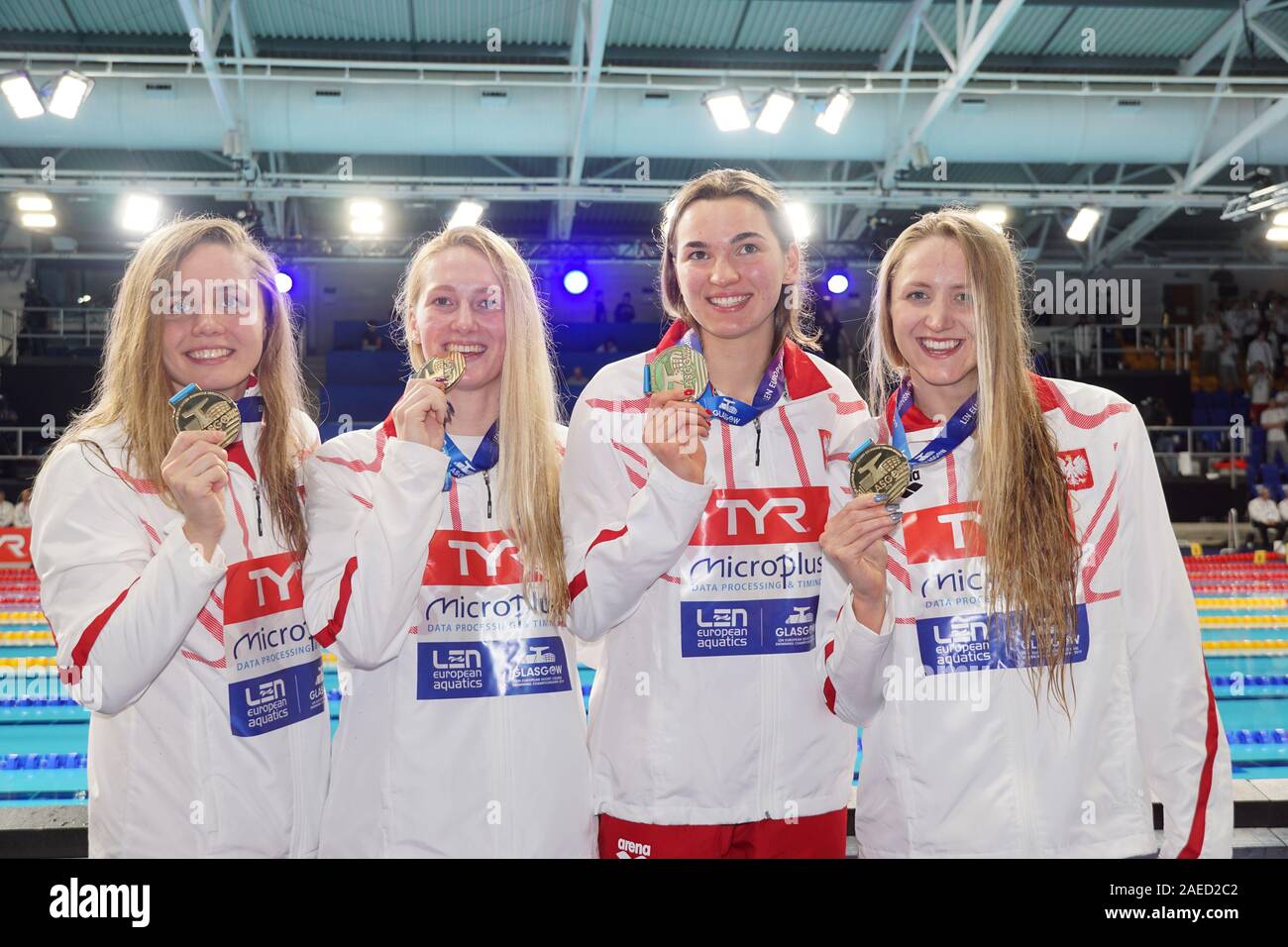 Glasgow, UK. 8 Dez, 2019. Polen gewinnt Gold in der 4 x 50 Medley Endrunde auf LEN Europäischen kurzen Kurs Schwimmen Meisterschaften 2019, Glasgow, UK. Credit: Pawel Pietraszewski/Alamy leben Nachrichten Stockfoto