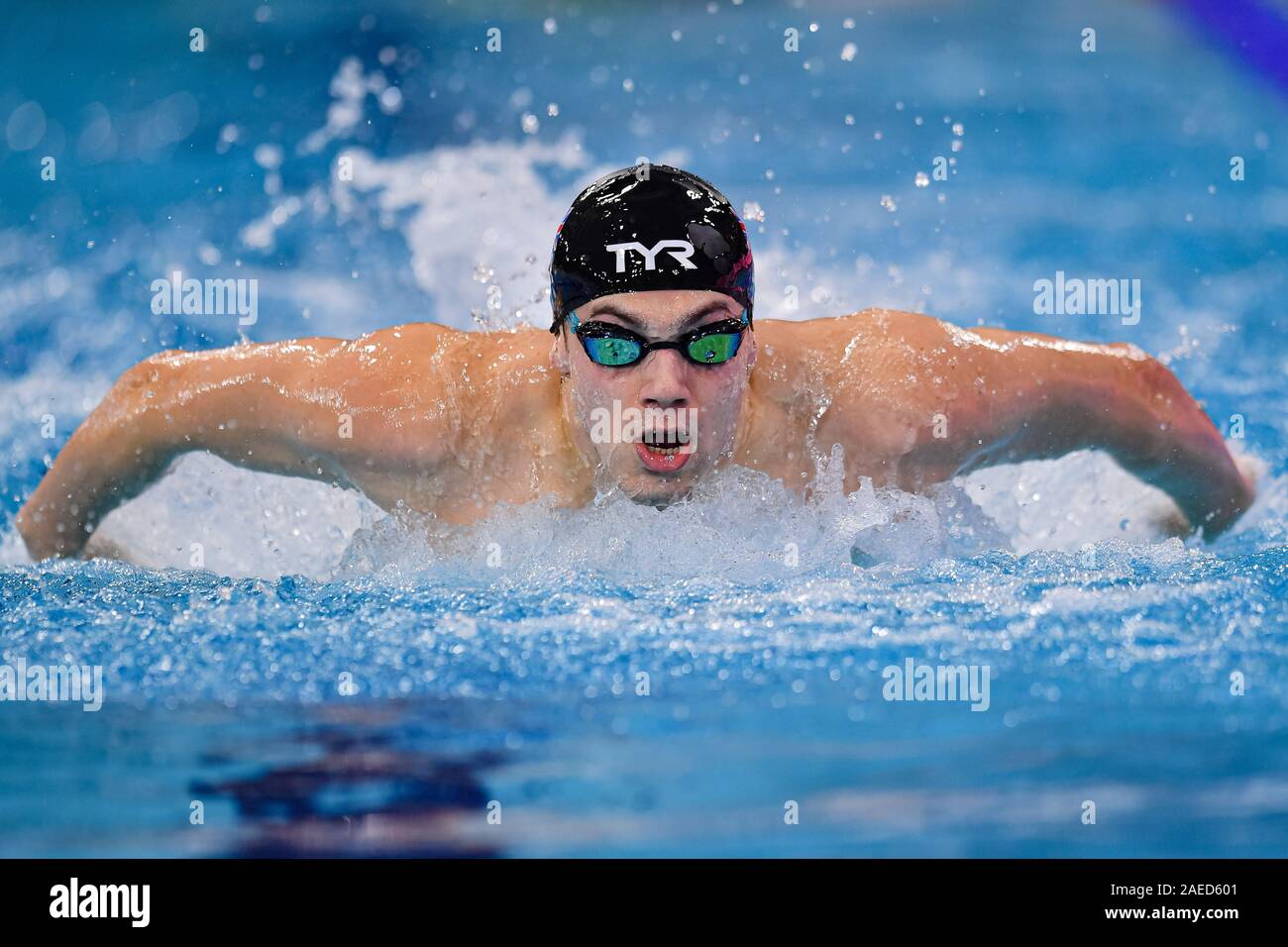 Glasgow, Schottland, Großbritannien. 08 Dez, 2019. James Guy von Großbritannien gewann das Silber in der Männer 200 m Schmetterling Finale während der letzten Tag der LEN Europäischen kurzen Kurs Schwimmen Meisterschaften 2019 in Tollcross International Swimming Mitte am Sonntag, 08. Dezember 2019. GLASGOW SCHOTTLAND. Credit: Taka G Wu/Alamy leben Nachrichten Stockfoto