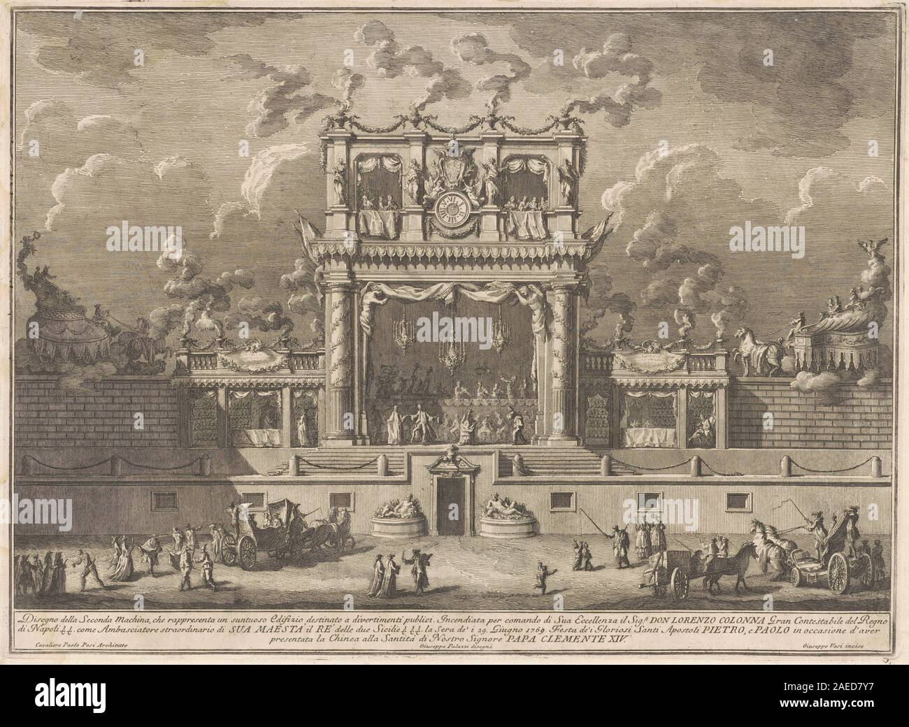 Giuseppe Vasi, nachdem Giuseppe Palazzi, nach Paolo Posi, der Seconda Macchina für die Chinea von 1769 - ein Gebäude für die öffentliche Unterhaltung, 1769 Die Seconda Macchina für die Chinea von 1769: ein Gebäude für die öffentliche Unterhaltung; 1769 Datum Stockfoto