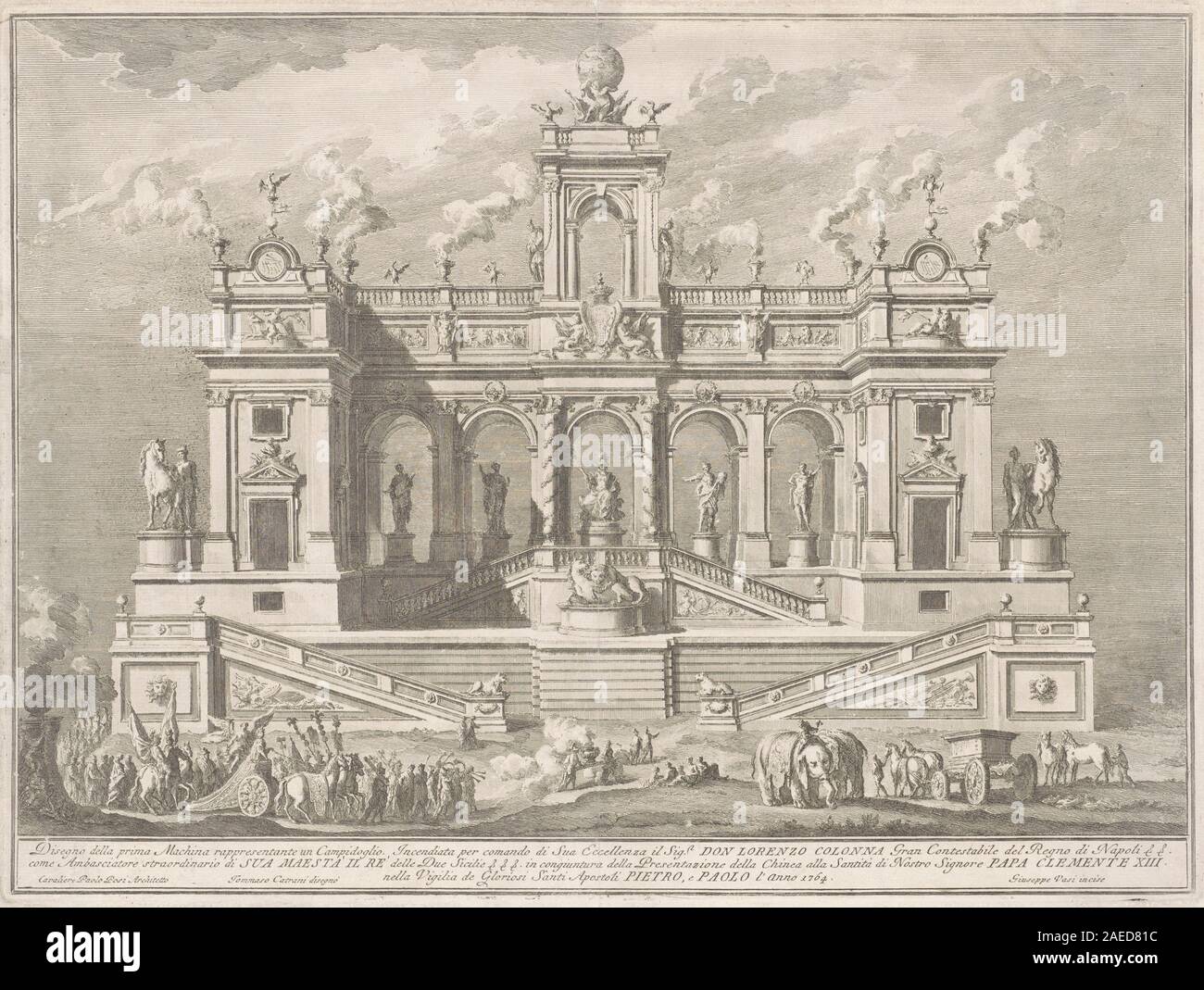 Giuseppe Vasi, nach Tommaso Catrani nach Paolo Posi, das Prima Macchina für die Chinea von 1764 - ein Capitol Building, 1764 Die Prima Macchina für die Chinea von 1764: ein Capitol Building; 1764 Datum Stockfoto