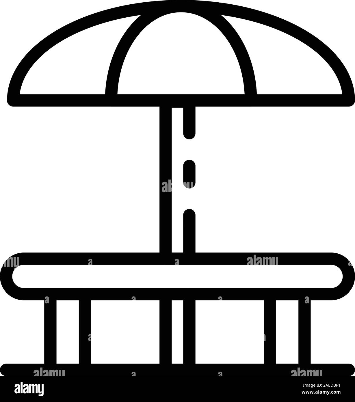 Runder Tisch und Sonnenschirm Symbol, outline Style Stock Vektor