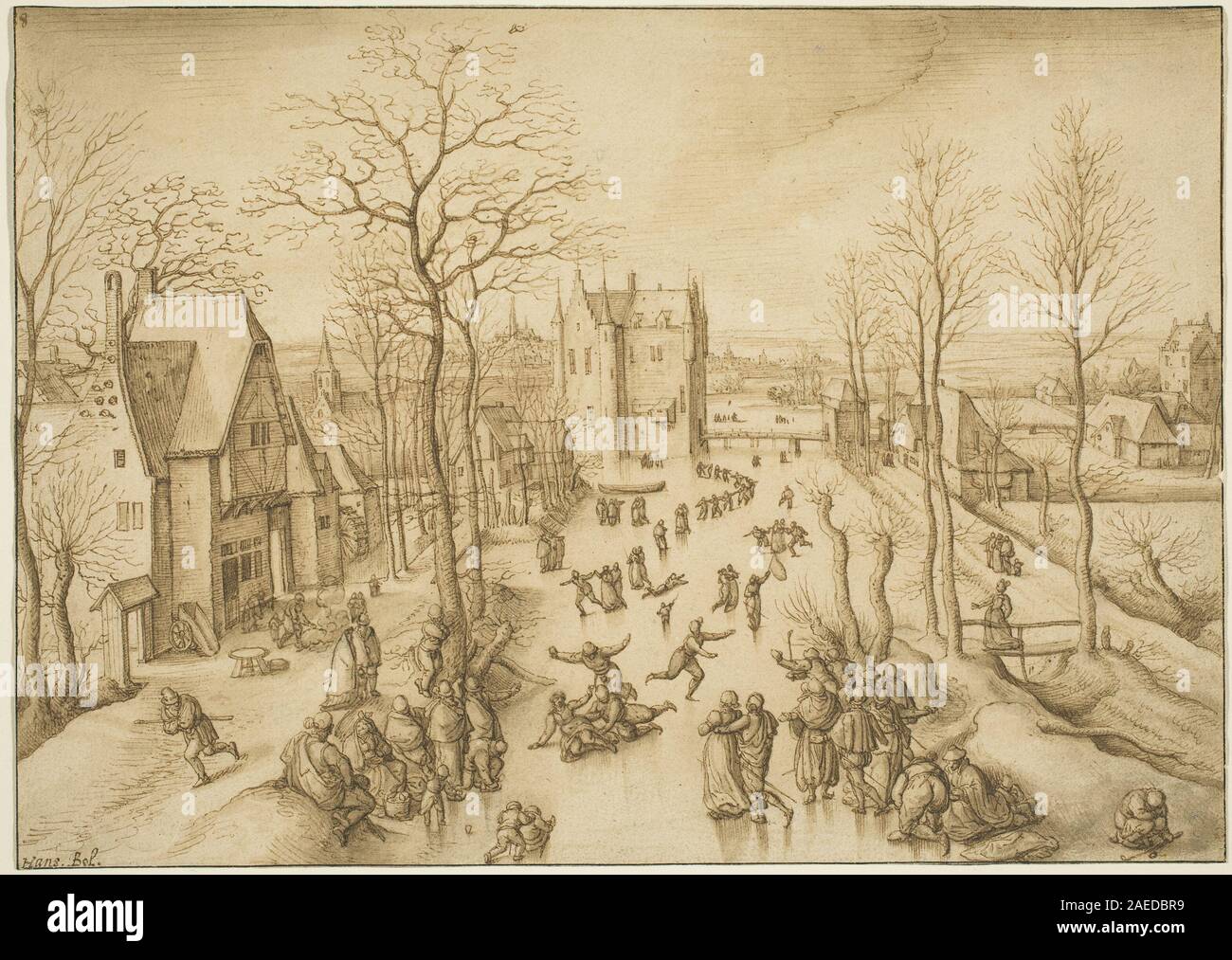 Hans Bol, Winterlandschaft mit Skatern, c 1584-1586 Winterlandschaft mit Skater; c. 1584/1586 Stockfoto