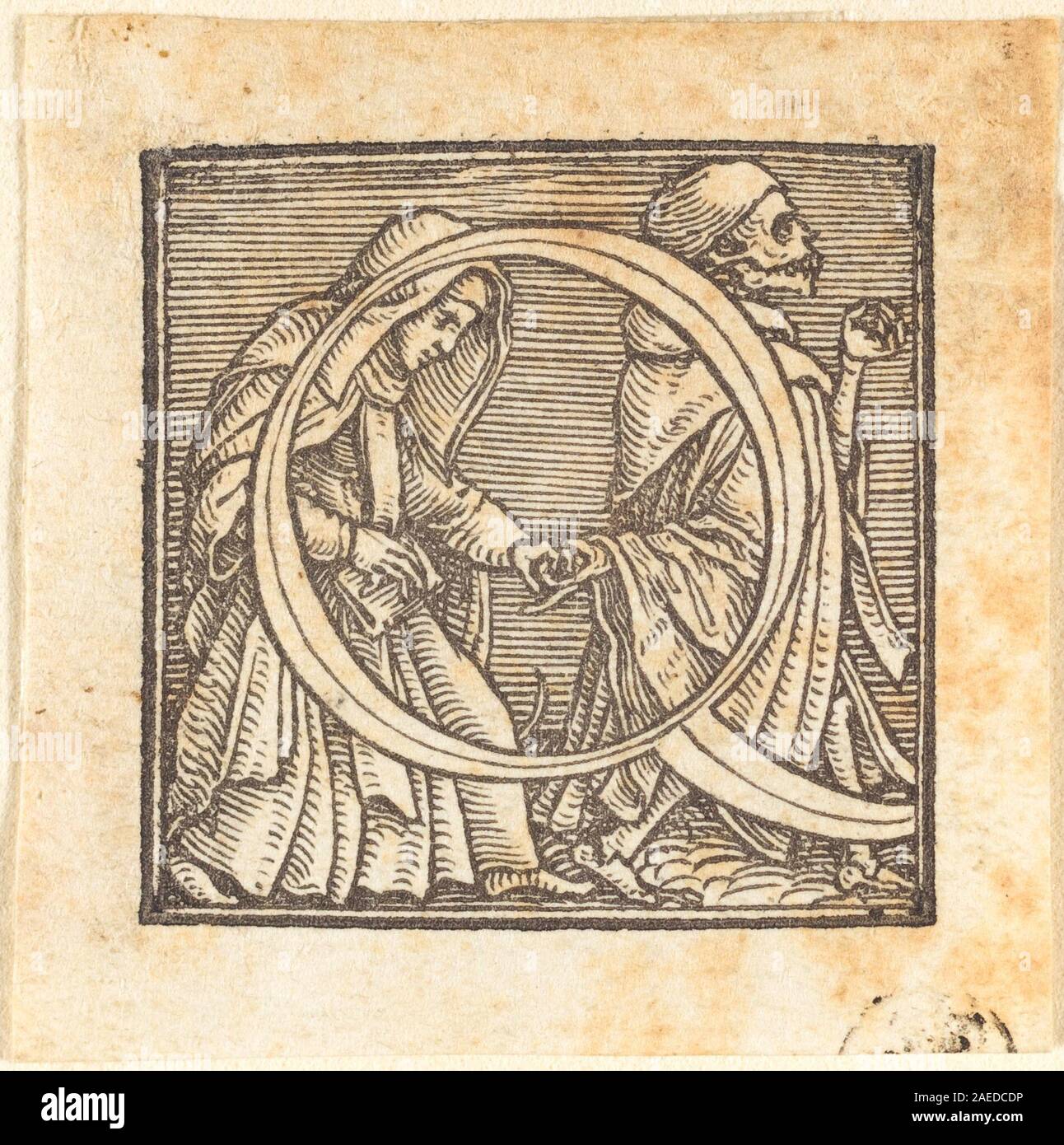 Eine Studie des Buchstabens Q von Hans Holbein dem Jüngeren, die detaillierte Form, Linienführung und kalligraphischen Stil zeigt, die die Präzision und das Design der Renaissance-Schrift repräsentiert. Stockfoto