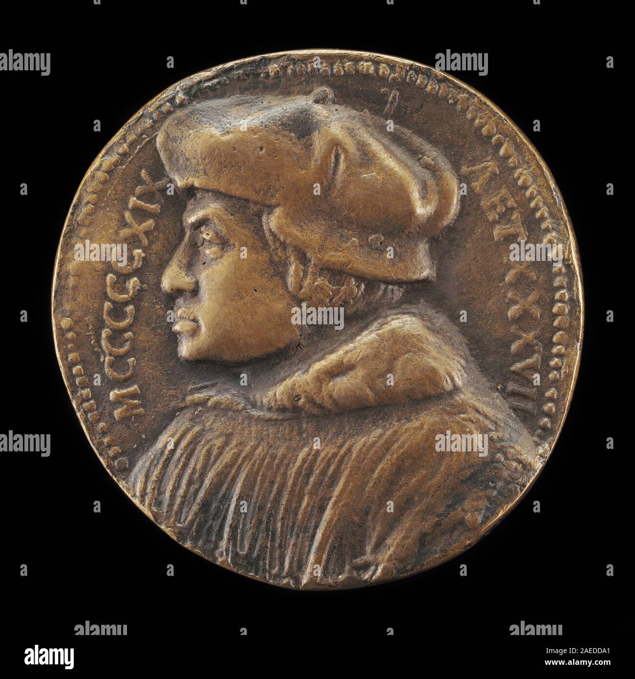 Medaille oder Porträt von Melchior Pfinzing von Hans Schwarz, 1519, zeigt den Provost von St. Sebald in Nürnberg, der deutsche Medaillenkunst, Porträt und bürgerliche Darstellung des frühen 16. Jahrhunderts illustriert. Stockfoto