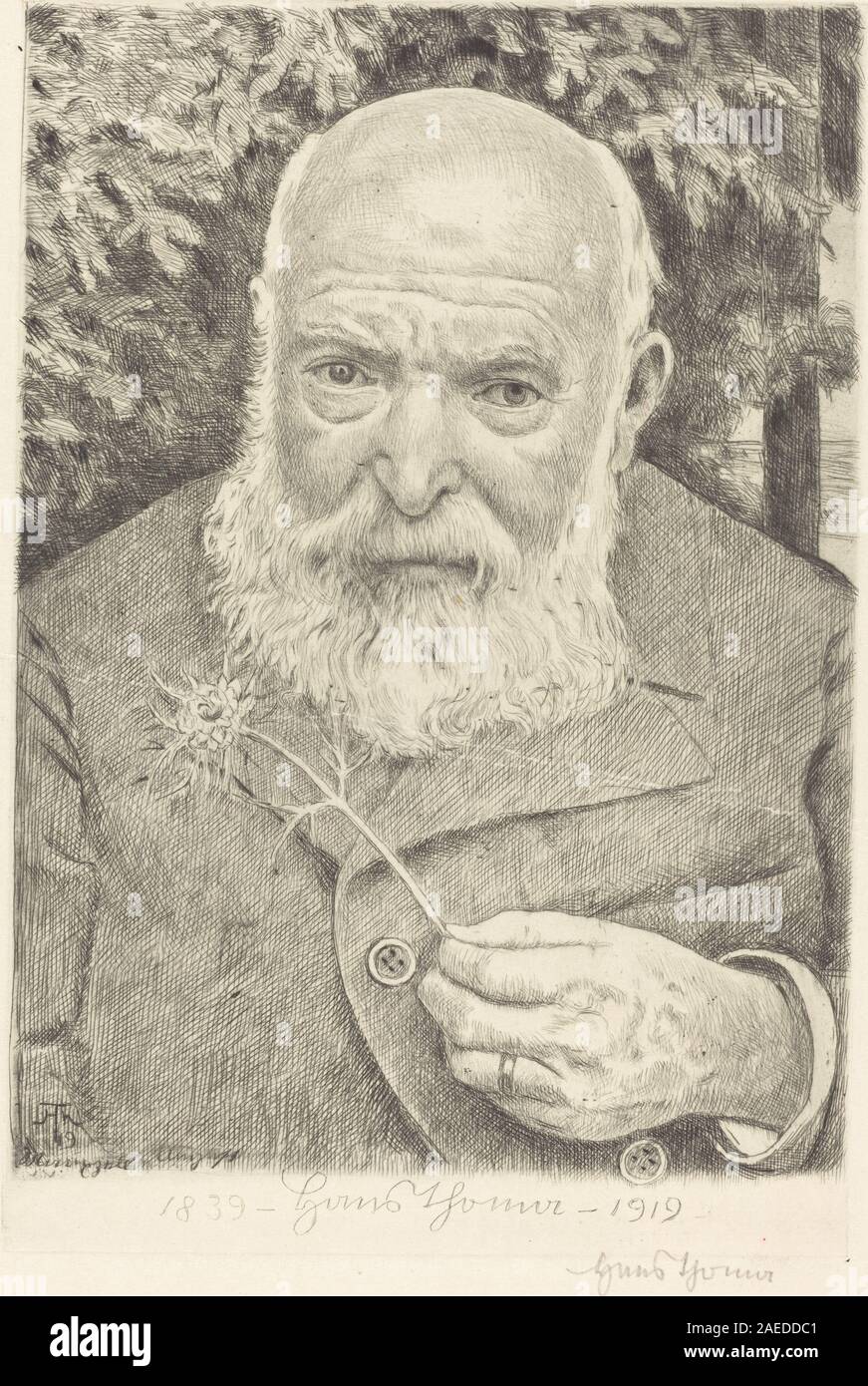 Hans Thoma, Selbstbildnis VI mit Blume, 1909 Selbstbildnis VI mit Blüte; 1909 Datum Stockfoto