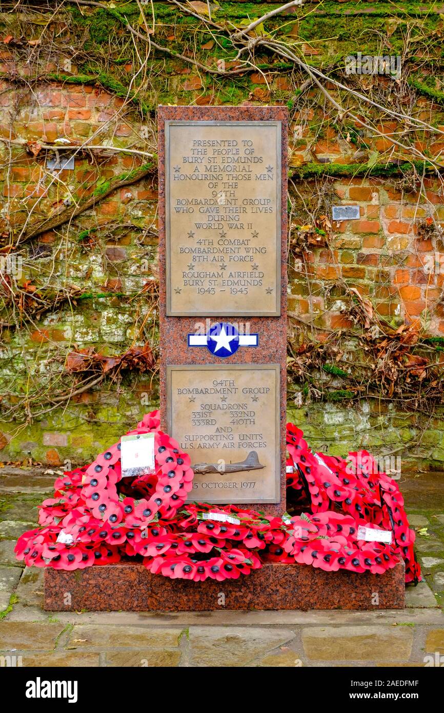 Memorial USAAF 94th Bombardement Gruppe in der Abbey Gardens in Bury St. Edmunds, Suffolk UK Stockfoto