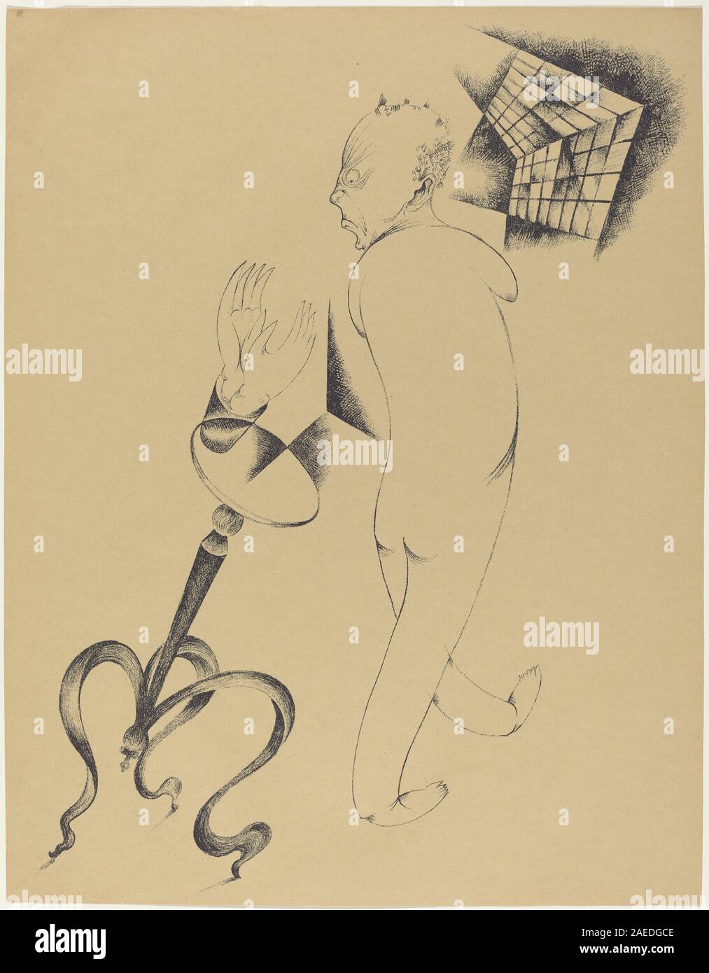 Ein 1920 erschienenes Werk von Heinrich Hoerle mit dem Titel Halluzinationen, das abstrakte Formen, geometrische Formen, verzerrte Figuren, expressionistische Stile, psychologische Themen und deutsche Kunstbewegungen des frühen 20. Jahrhunderts. Stockfoto