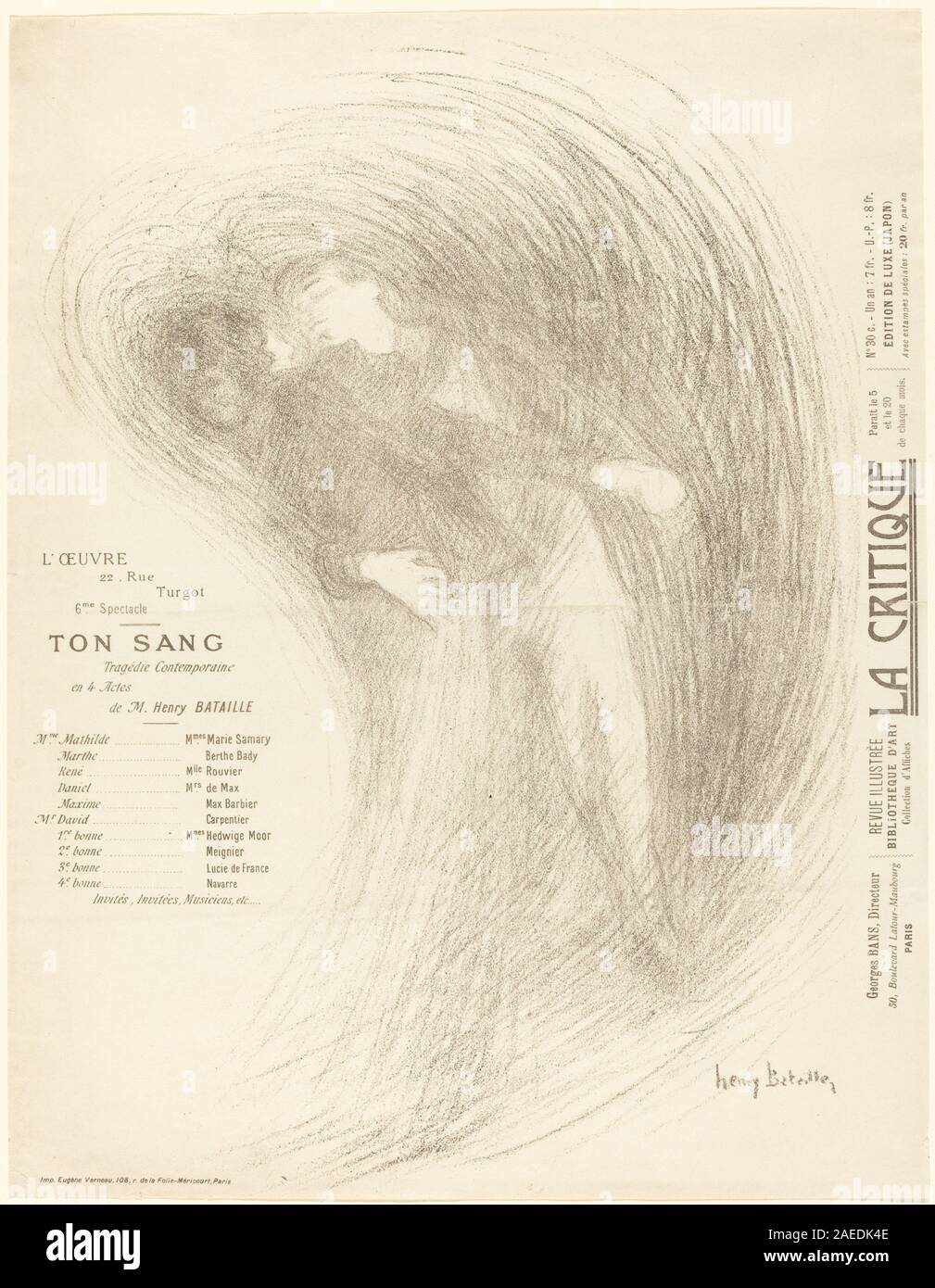 Henri Bataille, Tonne Sang, c 1895 Tonne Sang; c. 1895 Stockfoto
