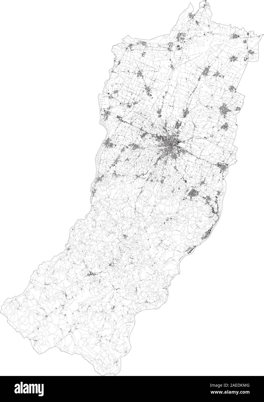 Sat-Karte der Provinz Reggio Emilia, Städte und Straßen, Gebäude und Straßen der Umgebung. Region Emilia-Romagna, Italien. Karte Stock Vektor