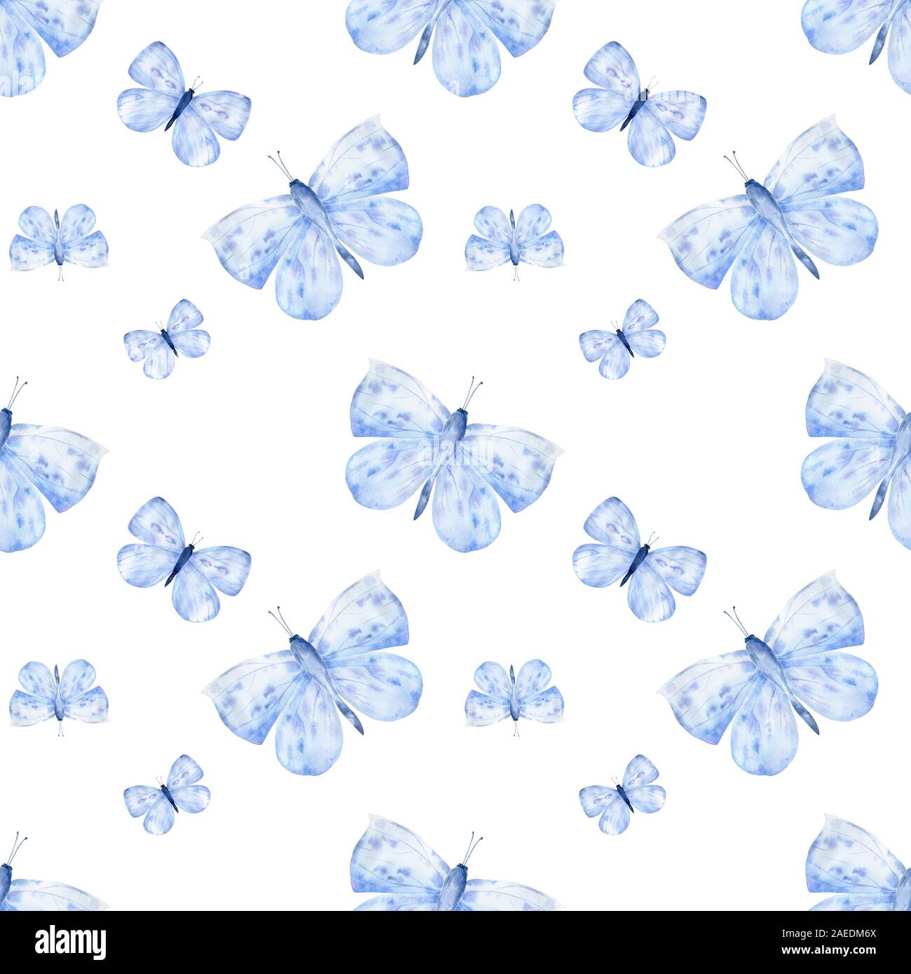 Aquarell Schmetterlinge Hintergrund. Handgezeichnetes Muster. Isolierte Abbildung. Schönheit in der Natur. Hintergrund für Stoff, Textil, Print und Einladung Stockfoto