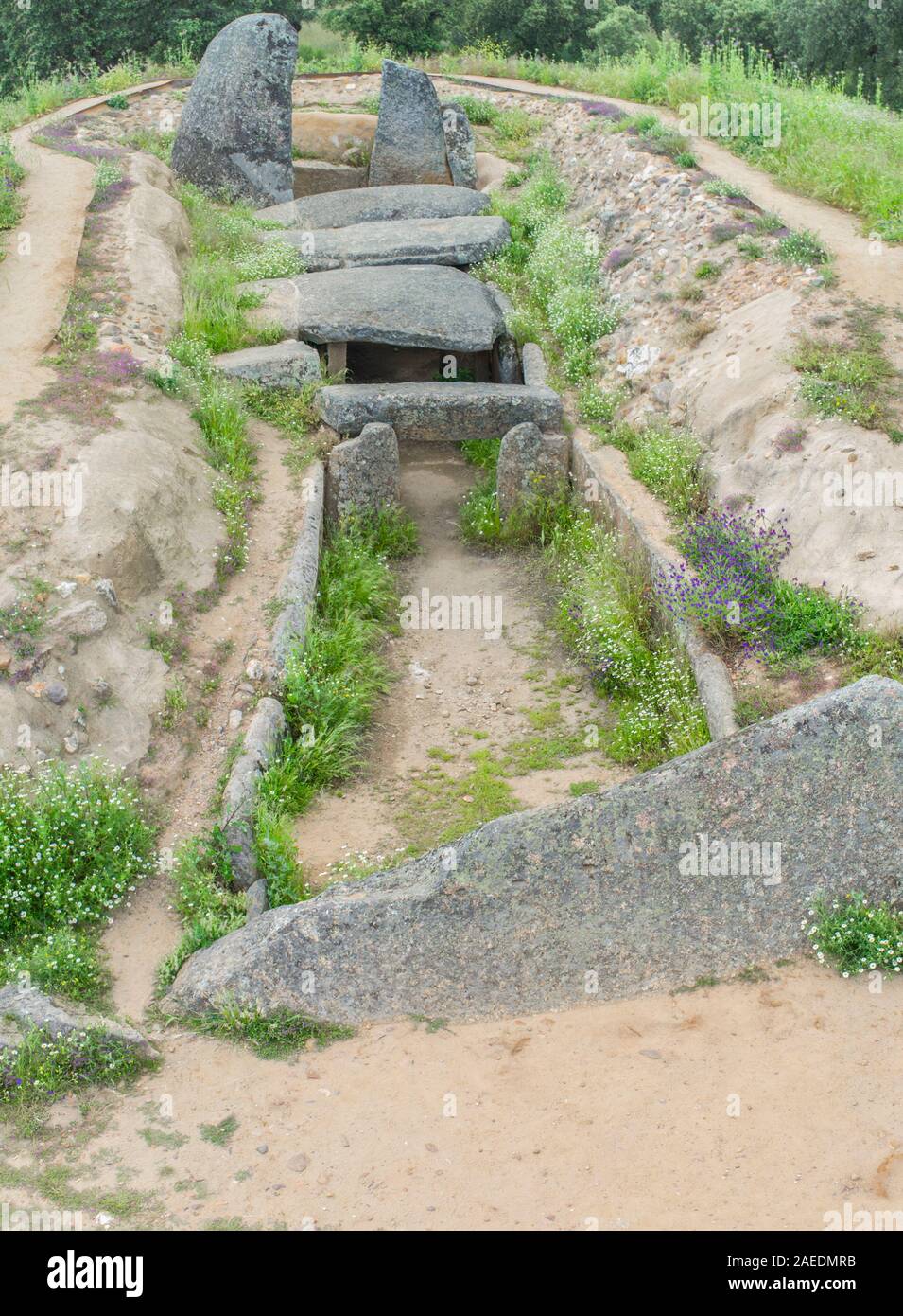 Dolmen von Lacara, der größten megalithischen Beerdigung in der Extremadura. Spanien Stockfoto