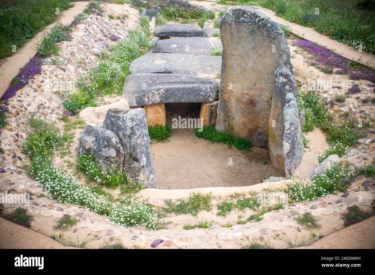 Dolmen von Lacara, der größten megalithischen Beerdigung in der Extremadura. Spanien Stockfoto