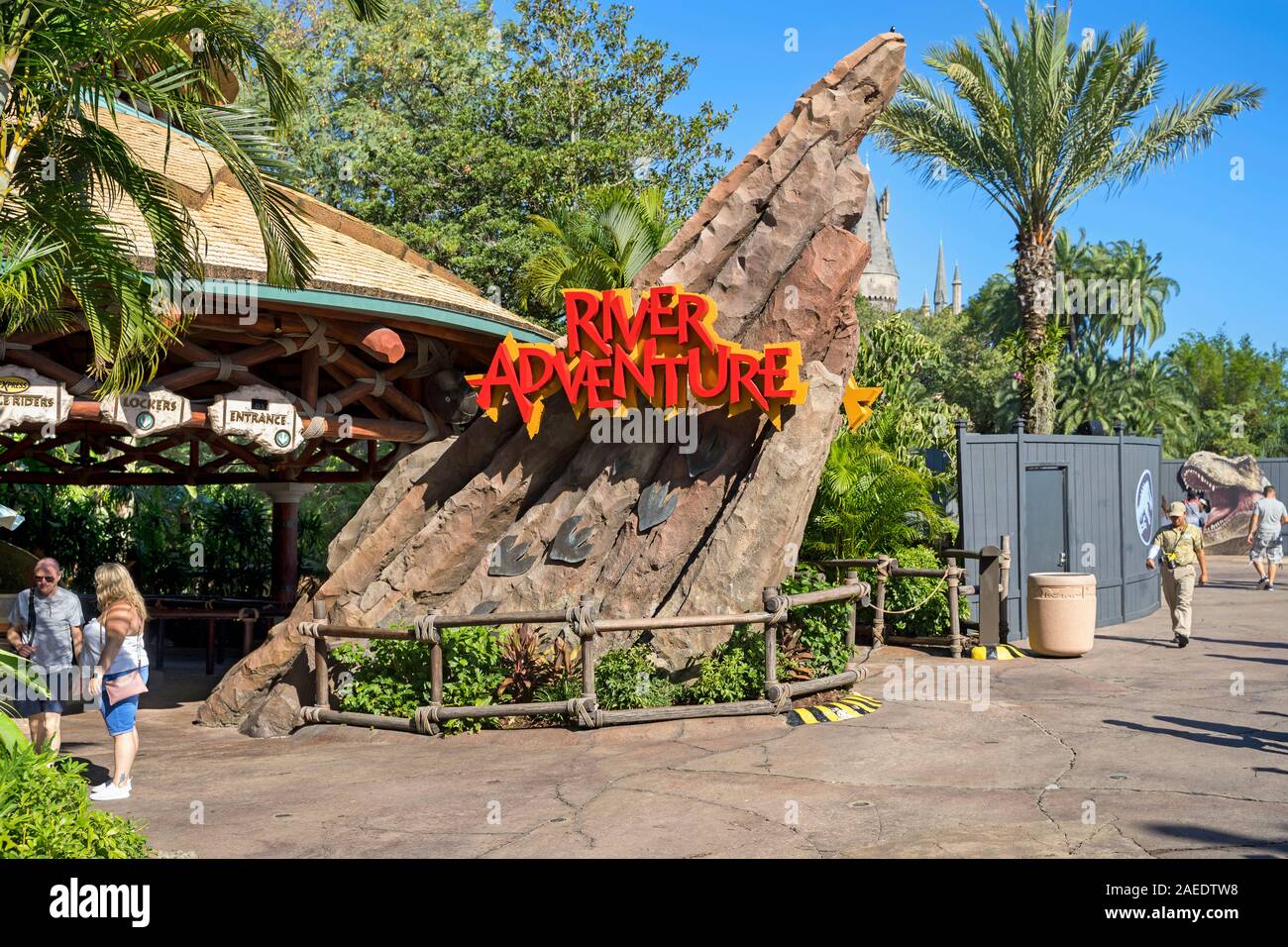 Jurassic Park River Adventure Eingang, Insel der Abenteuer, Universal Studios Resort, Orlando, Florida, USA Stockfoto