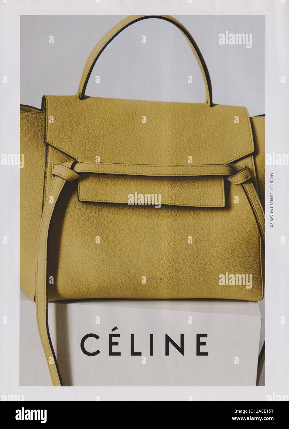 Plakat Werbung CELINE Modehaus in Papiermagazin von 2015 Jahren, Werbung, kreative Celine Anzeige aus den 2010er Jahren Stockfoto