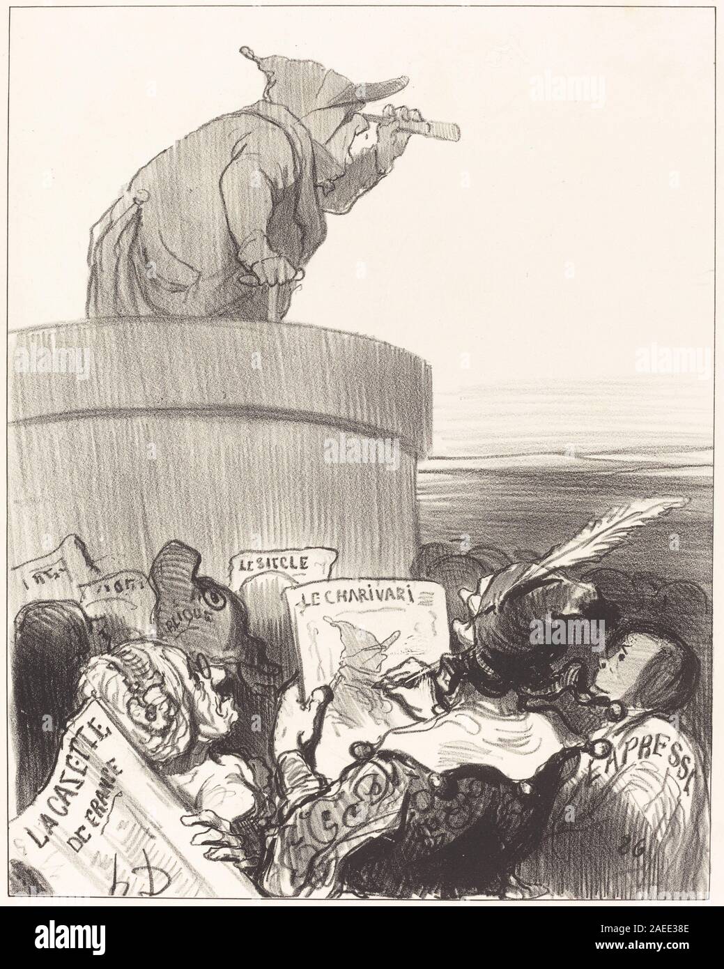 Honoré Daumier, Le Constitutionnel contemplant l'horizon politique, 1849 Le Constitutionnel contemplant l'horizon politique; 1849 Datum Stockfoto