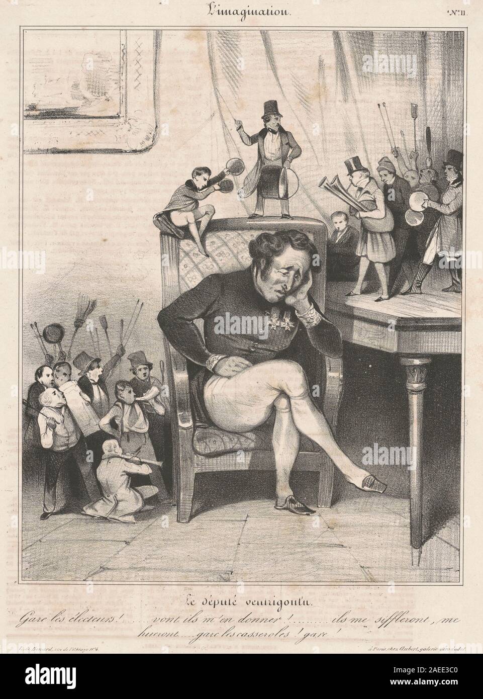 Le député ventrigoulu von Honoré Daumier, im 19. Jahrhundert geschaffen, zeigt einen Politiker mit übertriebenen körperlichen Merkmalen, der Geste, Haltung, Gesichtsausdruck und soziale oder politische Kommentare betont. Stockfoto