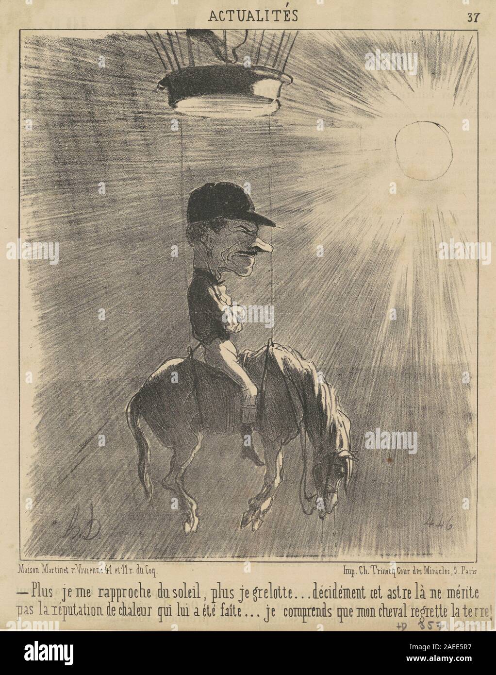 Honoré Daumier, Plus je mich rapproche du Soleil, 19. Jahrhundert Plus je mich rapproche du Soleil ...; 19. Jahrhundert Stockfoto