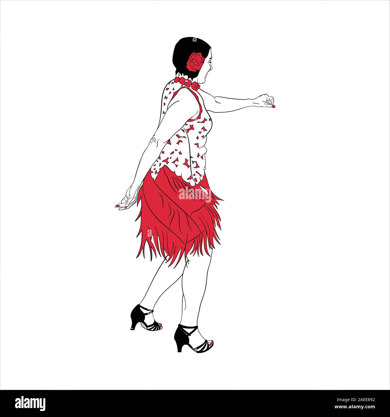 Schöne Frau tanzen im roten Kleid und High Heels-Vector Illustration Stock Vektor