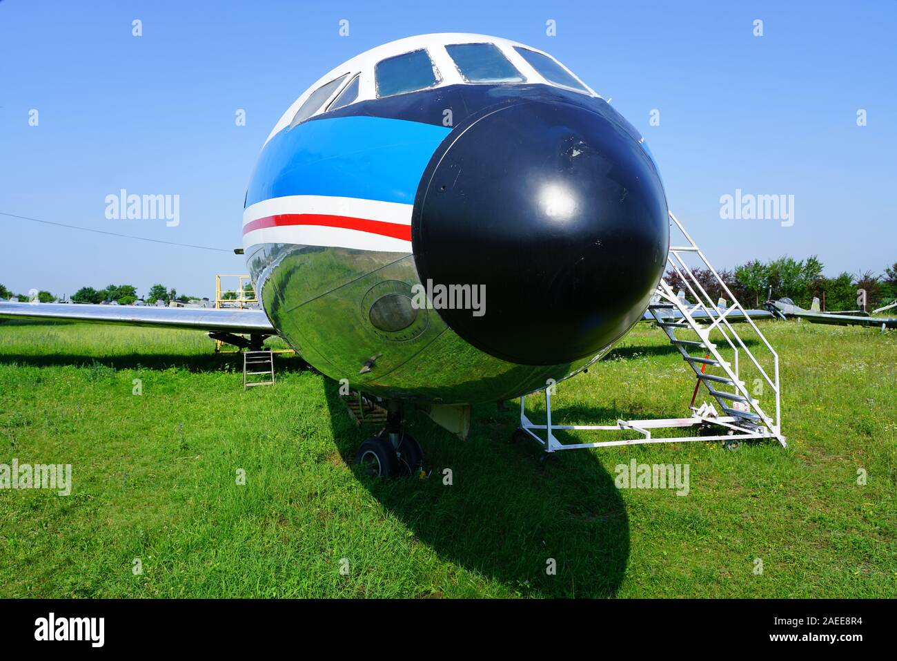 Belgrad, SERBIEN-19 Jun 2019 - Blick auf eine alte Caravelle Flugzeug von ehemaligen Jugoslawischen Airways JAT (JU) an der Luftfahrttechnischen Museum Belgrad (ehemals Yug Stockfoto