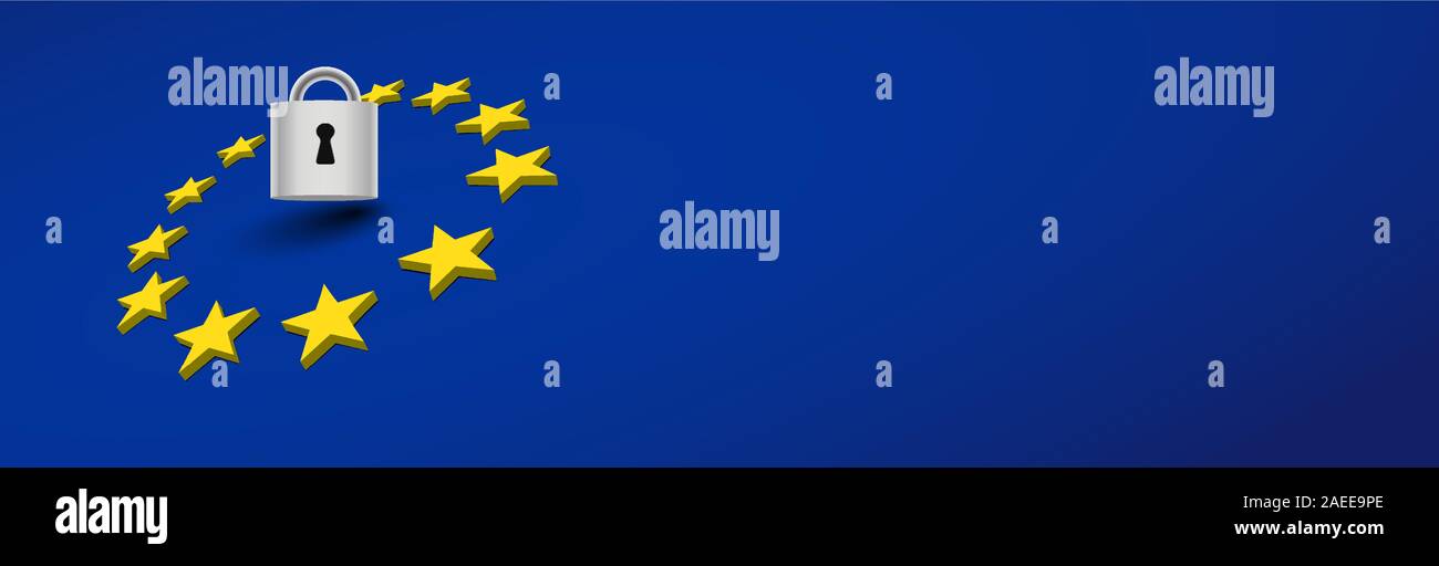 Räumliche Europa Fahne mit Stern Kreis und das Sperrsymbol Stock Vektor