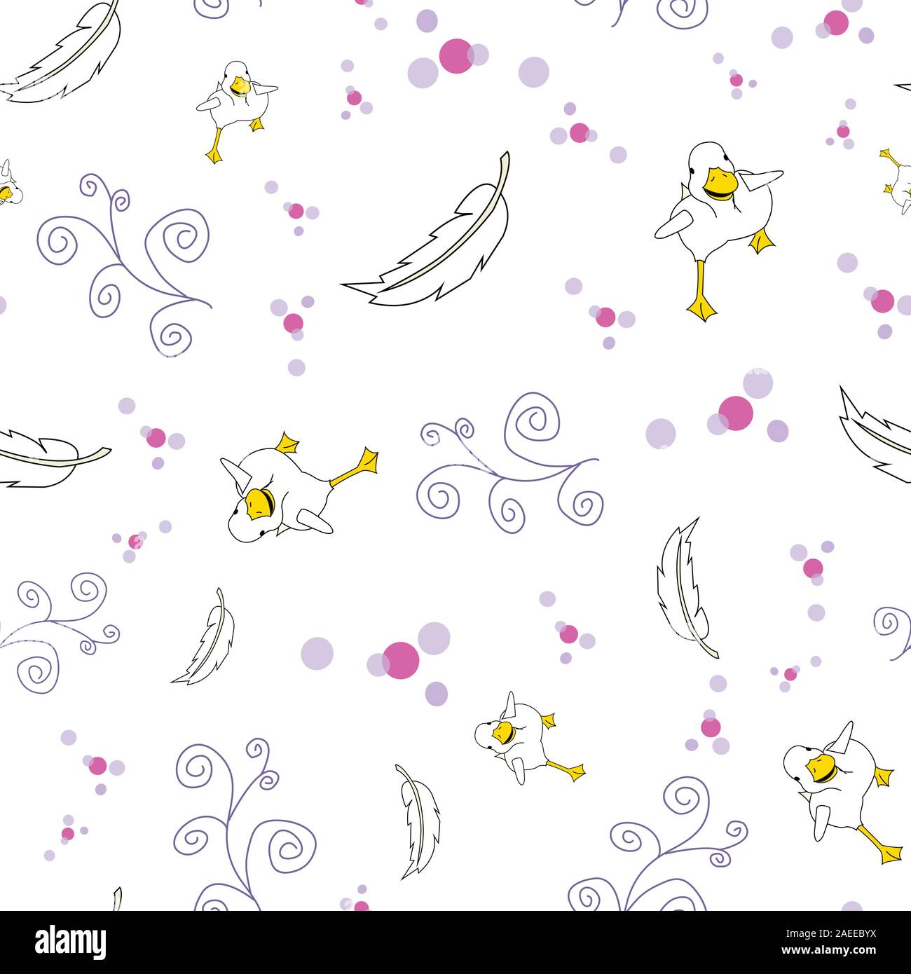 Ente läuft, Doodles, Punkte und Federn, nahtlose Vektor wiederholen, Oberfläche pattern Design Stock Vektor