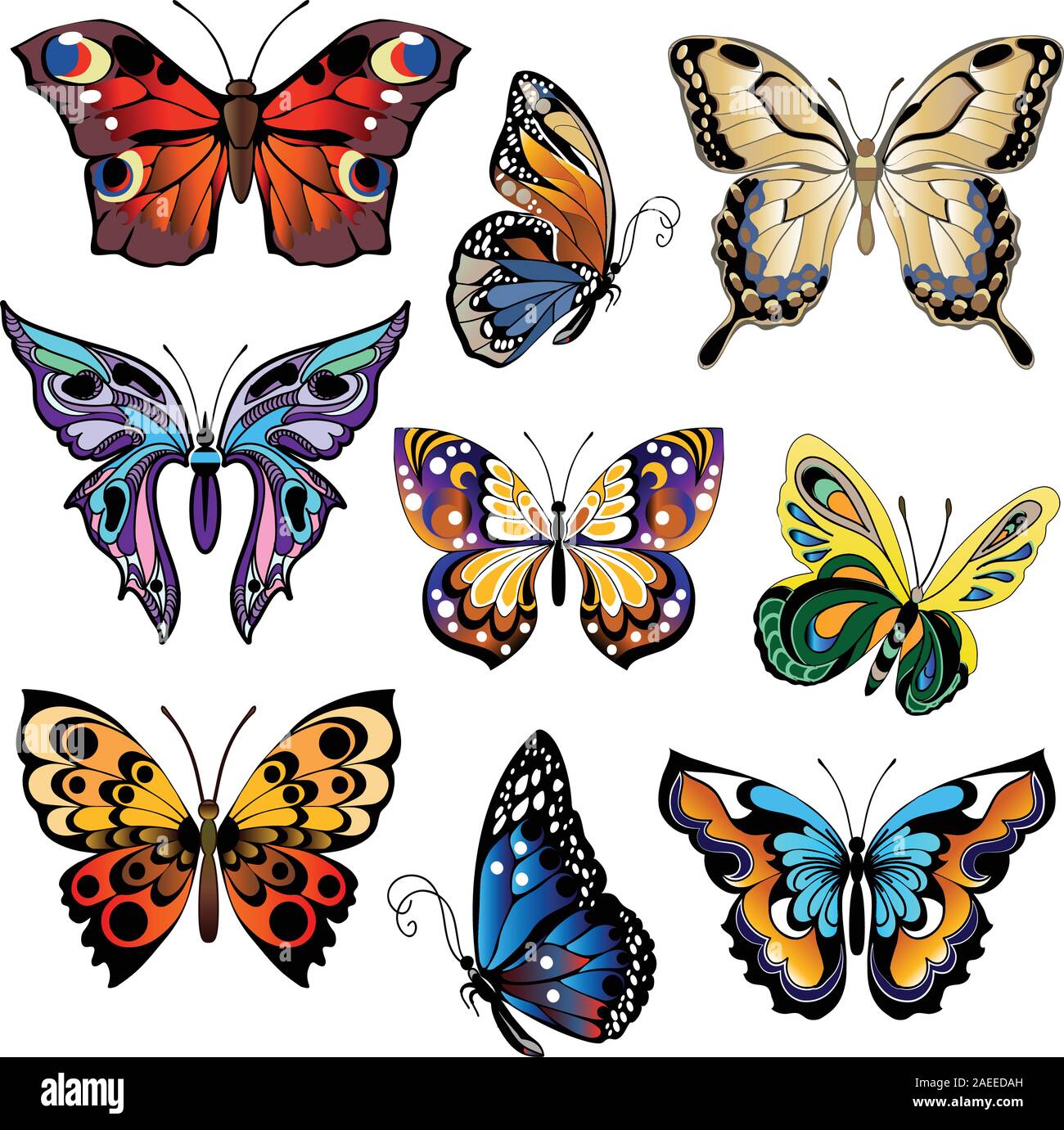 Schmetterlinge Einrichtung Kunst Stock Vektor