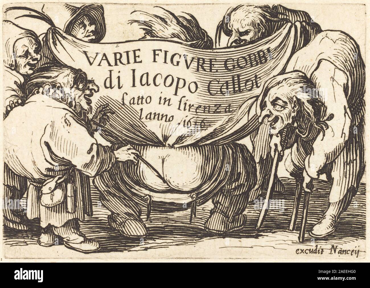Jacques Callot, Frontispiz für Varie Abbildung Gobbi (verschiedene Buckligen Figuren), c 1622 Titelblatt für Varie Abbildung Gobbi (verschiedene Buckligen Figuren); c. 1622 Stockfoto
