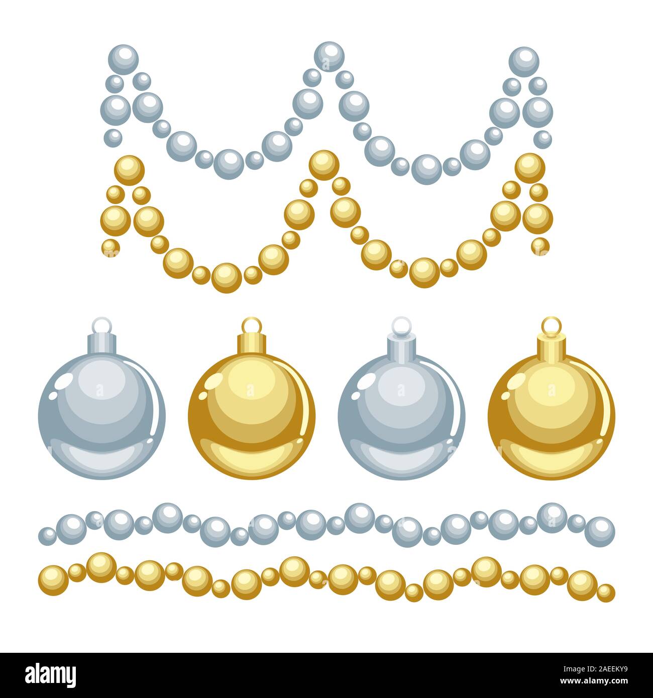 Weihnachten Silbernen und Goldenen cartoon Vektor Schmuck und Perlen auf weißem Hintergrund Stock Vektor
