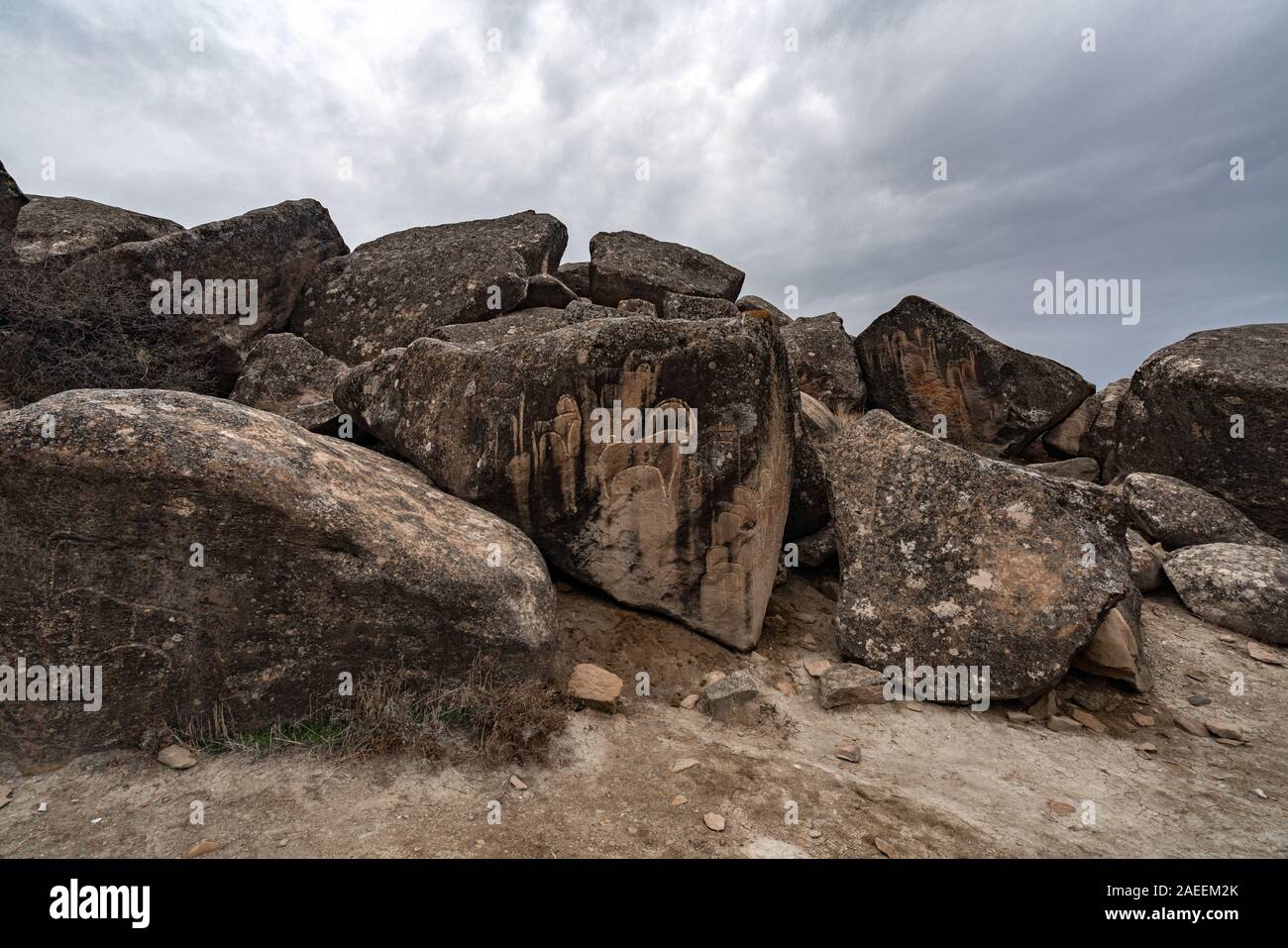 Die Überreste einer alten Zivilisation. Gobustan finden, Aserbaidschan Stockfoto