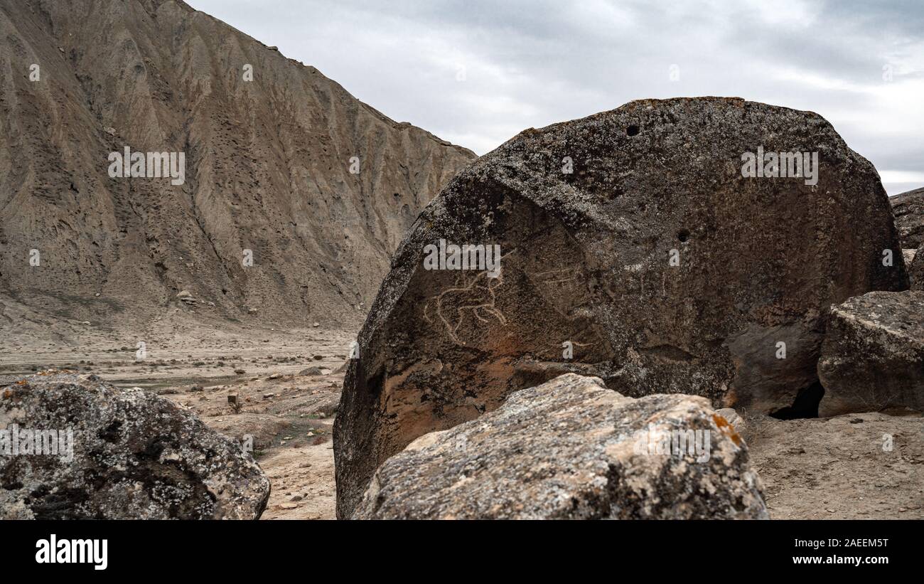 Die Überreste einer alten Zivilisation. Gobustan finden, Aserbaidschan Stockfoto