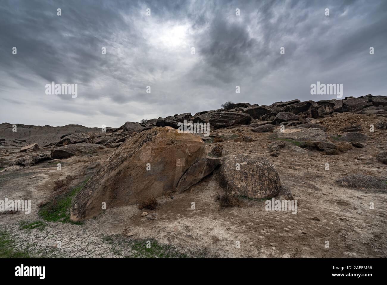 Die Überreste einer alten Zivilisation. Gobustan finden, Aserbaidschan Stockfoto