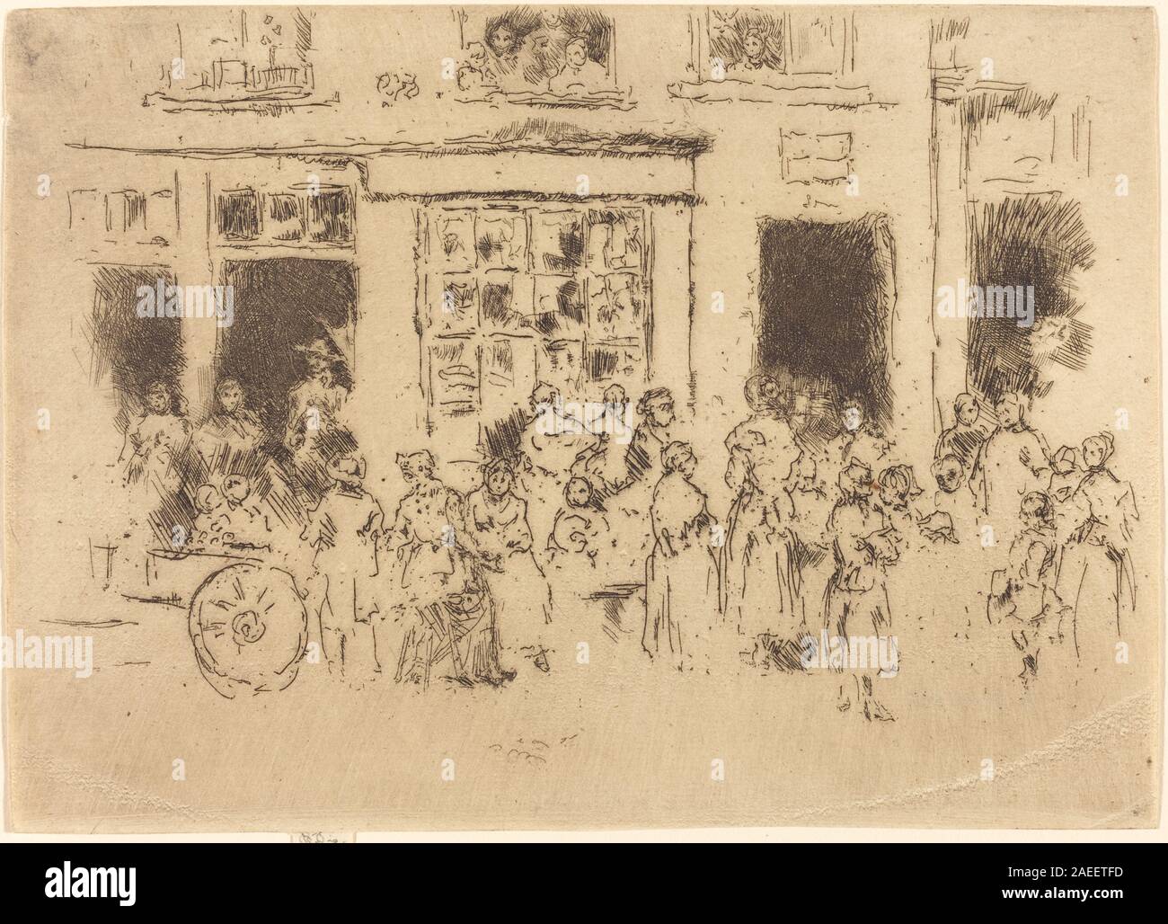 Dieses Gemälde von James McNeill Whistler aus dem Jahr 1887 zeigt die High Street in Brüssel und zeigt Gebäude, Straßenaktivitäten, Dächer, Fenster, und die städtische Umwelt im späten 19. Jahrhundert. Stockfoto
