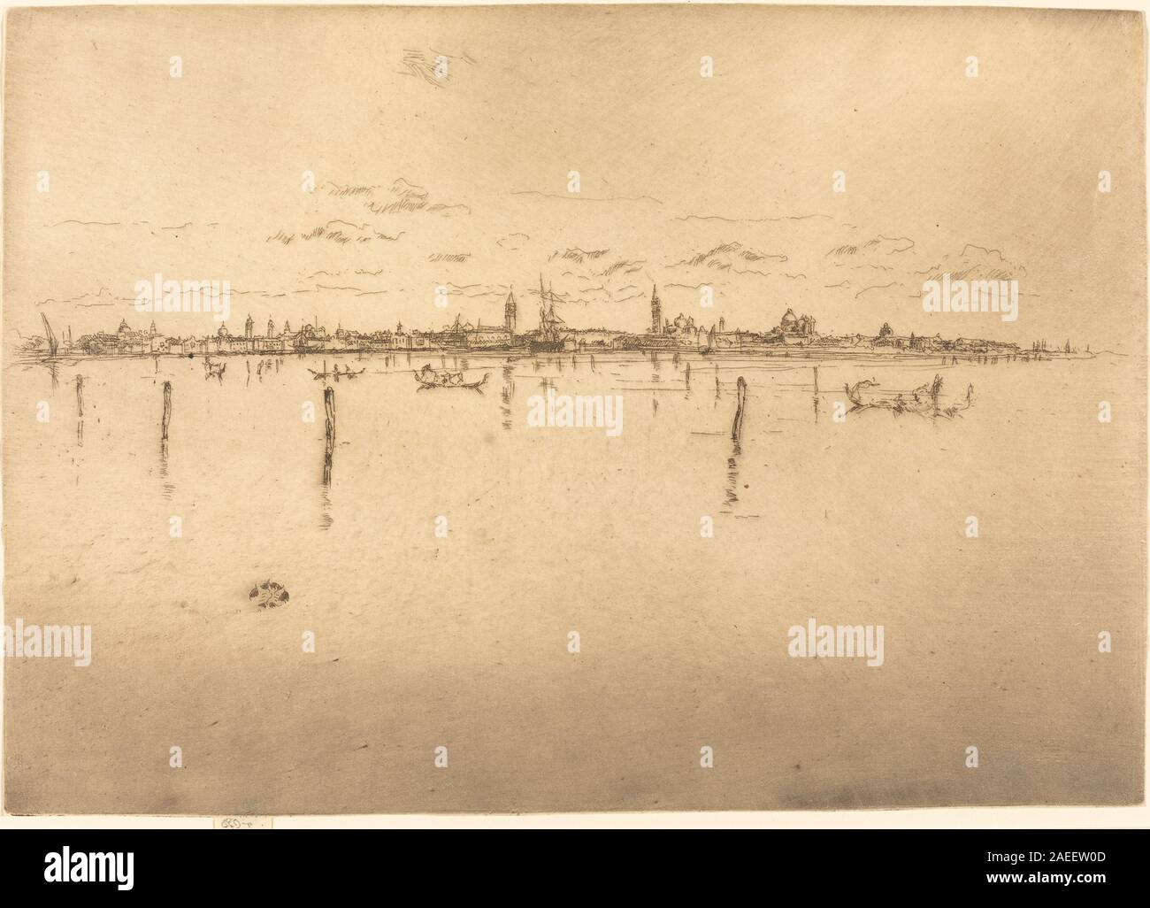 Ein 1880 entstandenes Kunstwerk von James McNeill Whistler mit dem Titel Little Venice, das eine Szene darstellt, die mit der Gegend verbunden ist, die als Little Venice bekannt ist. Der Titel gibt den Betreff an und zeichnet das Datum auf. Stockfoto