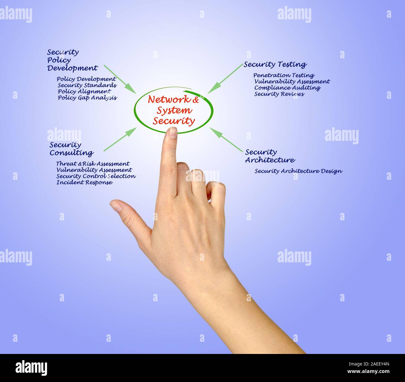 Diagramm der Netzwerk- und Systemsicherheit Stockfoto