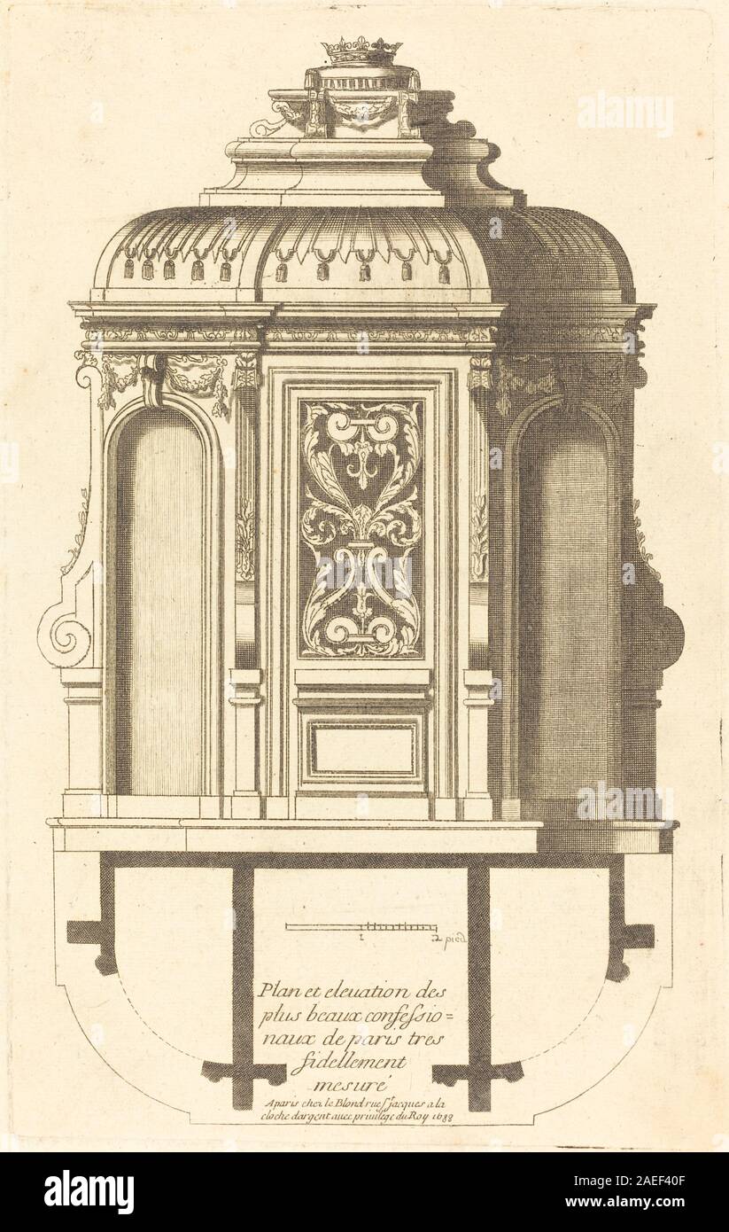 Jean Le Blond, Plan et Erhöhung des plus beaux confessionnaux de Paris, Tres fidelemant mesure, veröffentlicht 1688 Plan et Erhöhung des plus beaux confessionnaux de Paris, Tres fidelemant mesure; veröffentlichte 1688 Stockfoto