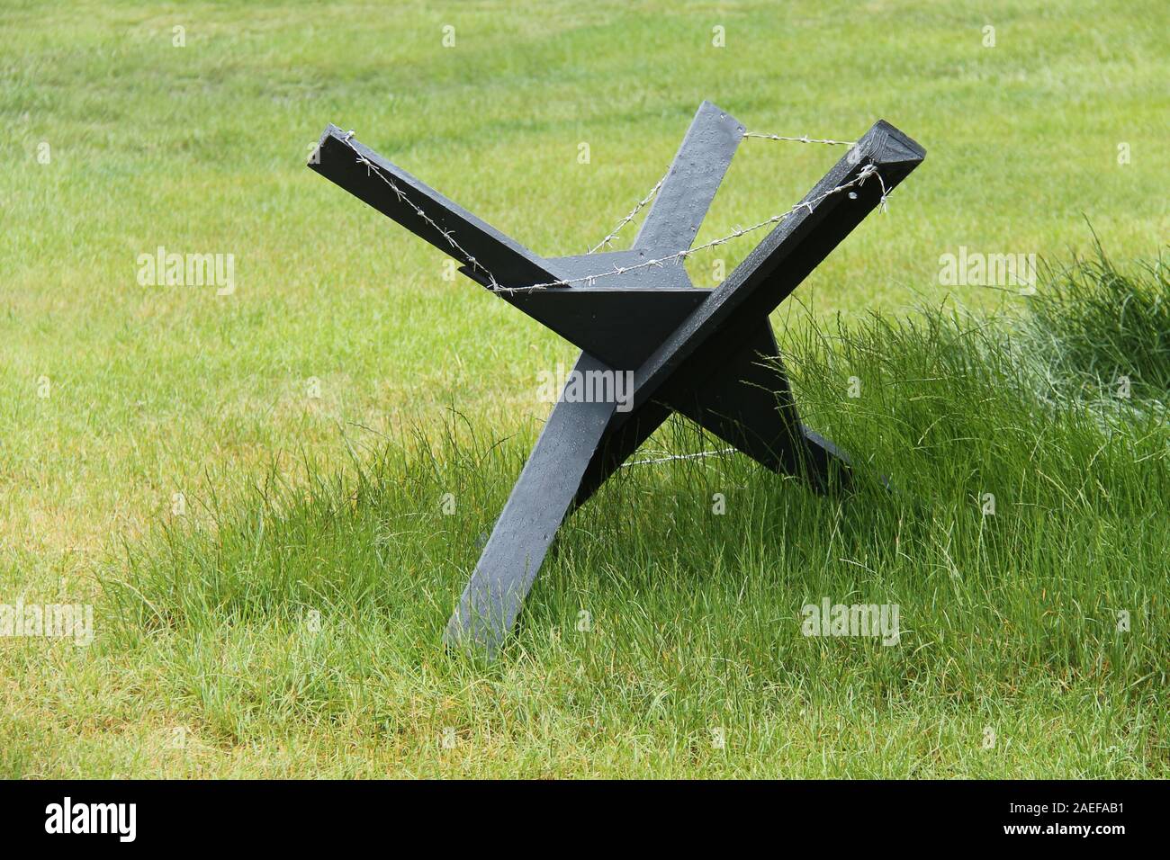 Eine tschechische Hedgehog Armee Anti Tank Straßensperre. Stockfoto