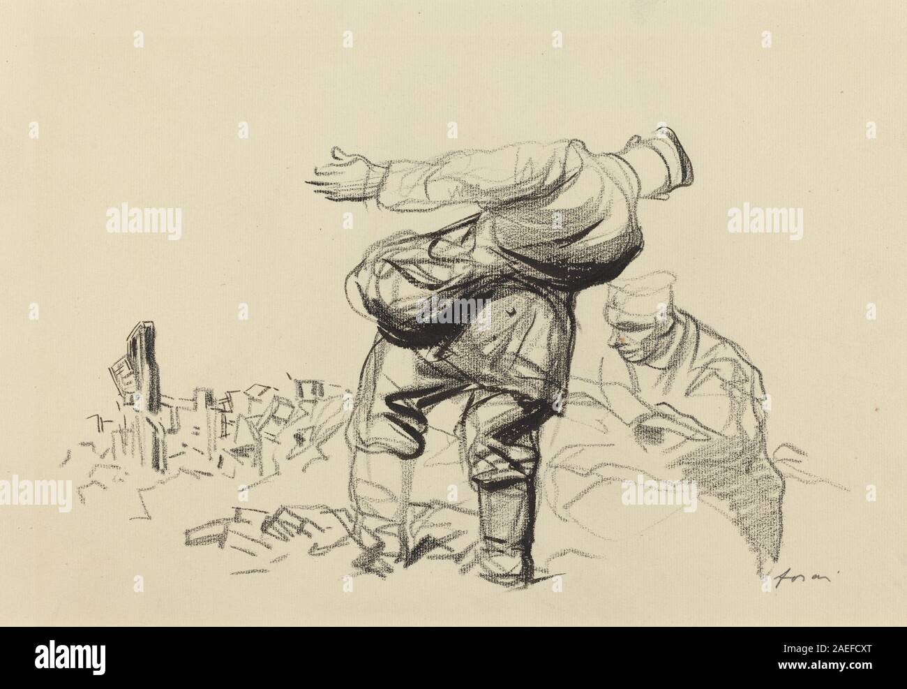 Kunstwerk von Jean-Louis Forain, wahrscheinlich aus dem Jahr 1918, mit dem Titel „das Reich zerstört, die Republik zahlt“, das eine kritische Darstellung der politischen und sozialen Folgen Frankreichs während der Zeit nach dem Ersten Weltkrieg zeigt. Stockfoto