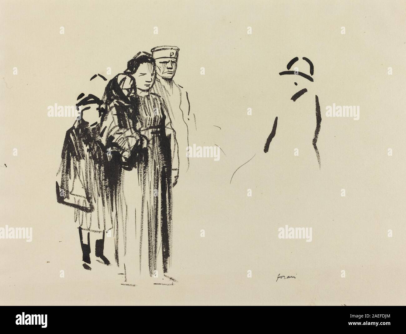 Jean-Louis Forain, Frau und zwei Kinder mit deutschen Soldaten, c 1914-1919 Frau und zwei Kinder mit deutschen Soldaten; c. 1914/1919 Stockfoto