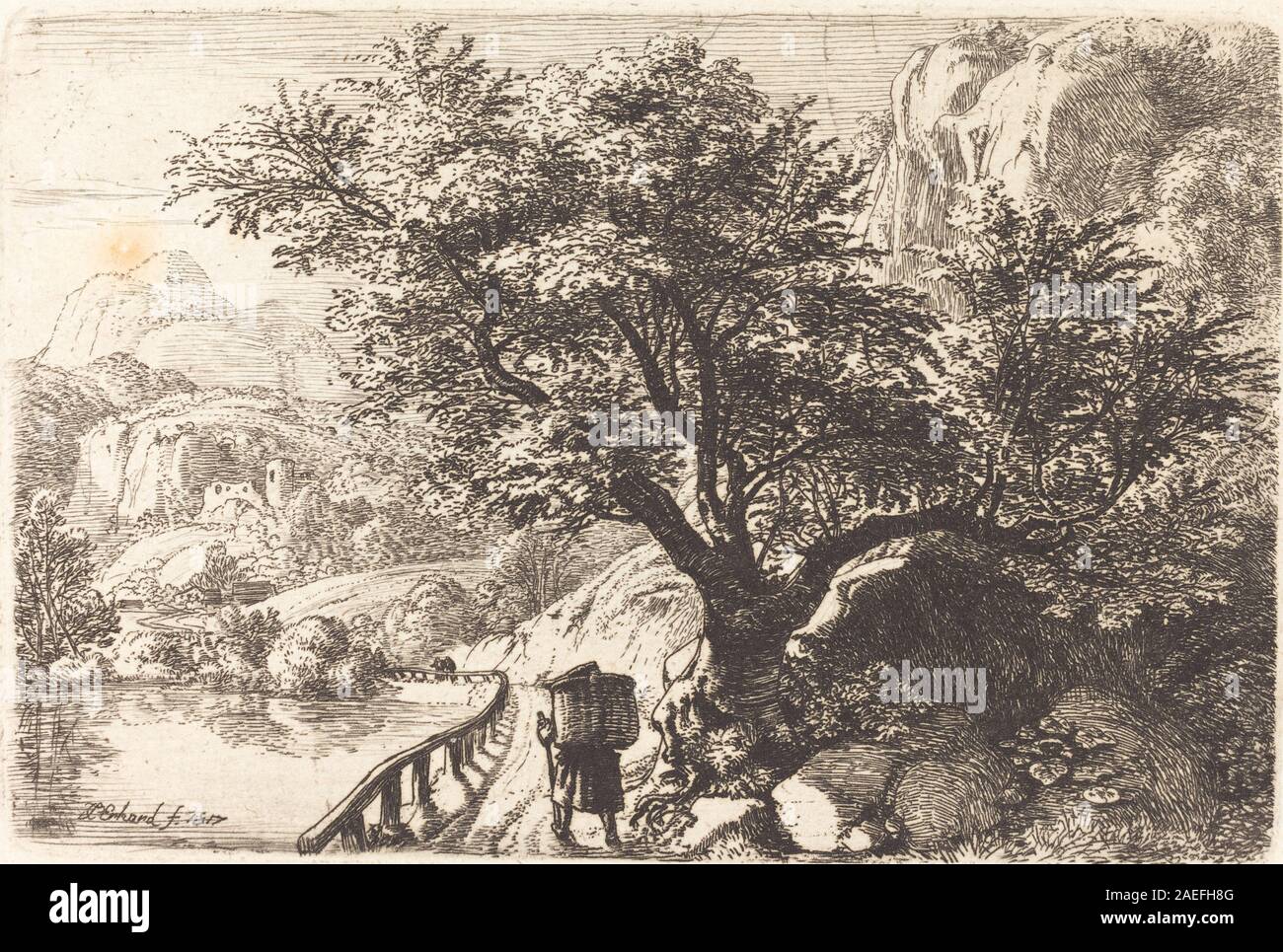 Johann Christoph Erhard, bäuerlichen Wandern entlang eines Flusses, 1817 Bauer zu Fuß entlang eines Flusses; 1817 Datum Stockfoto