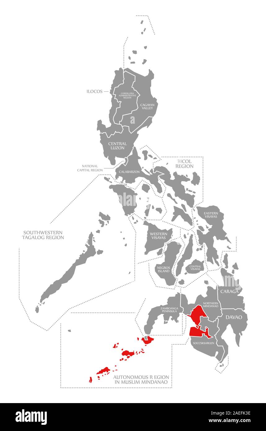Autonome Region in Muslim Mindanao in Rot hervorgehoben Karte von Philippinen Stockfoto