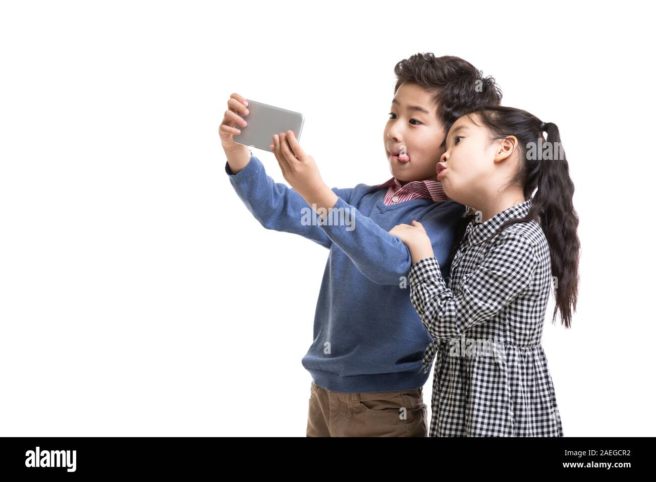 Glückliche Kinder unter selfie Stockfoto