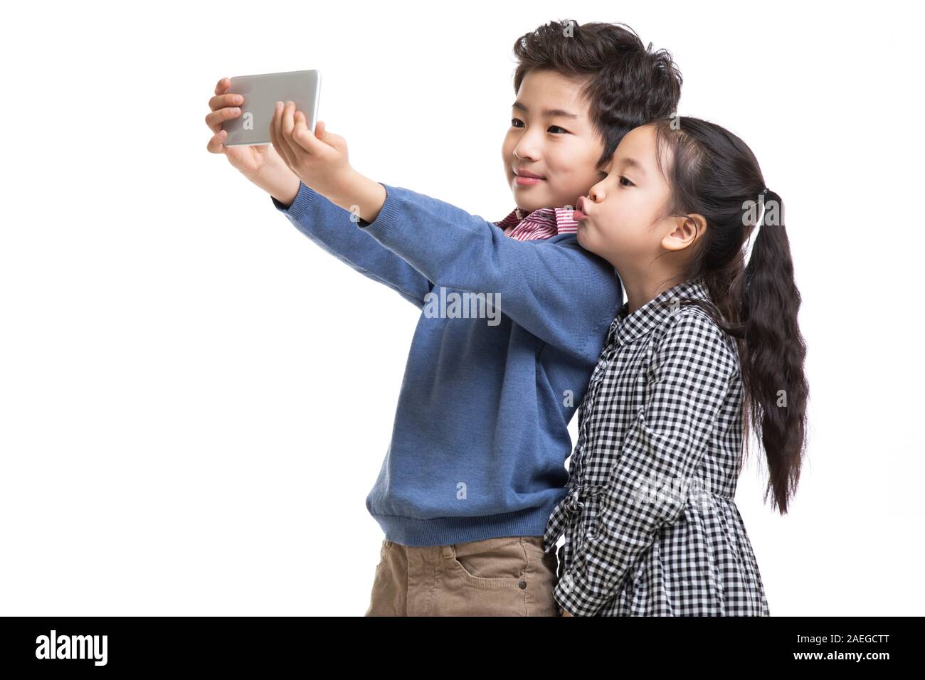 Glückliche Kinder unter selfie Stockfoto