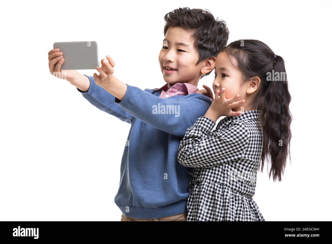 Glückliche Kinder unter selfie Stockfoto